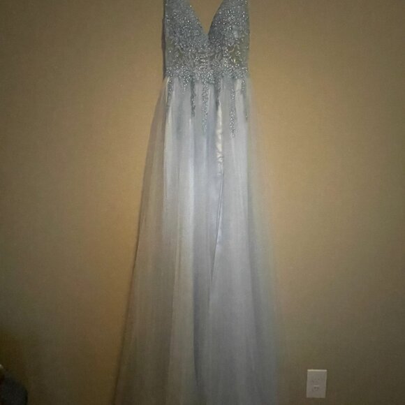 Blonde Nights, Size 0, Baby Blue, Sequin, Sheer Waist, Tully Corset Prom Gown. - Picture 2 of 13